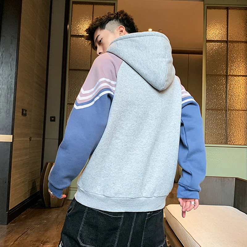 

2021 New Men's Hoodie Fashion Casual Stitching Hooded Jacket Printed Long Sleeve Thin Hoodie High Quality Men's Clothing