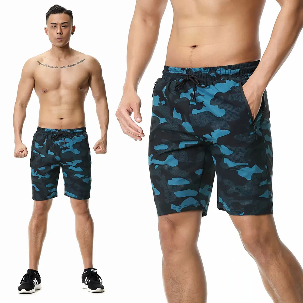 Summer Men's Shorts Quick-Drying and Breathable Sports Shorts Camouflage Drawstring Zipper Pocket Fitness Gym Running Shorts