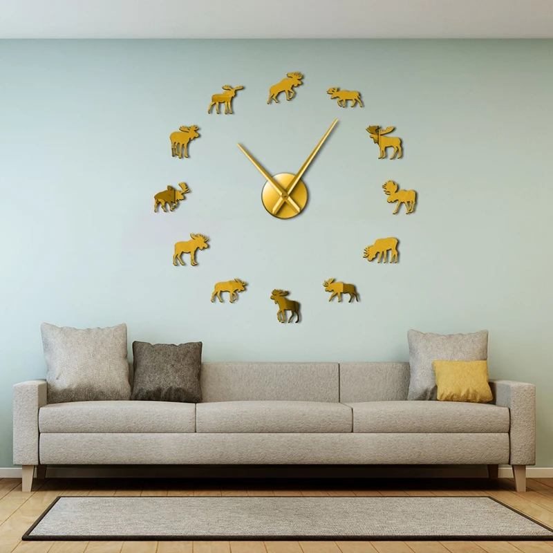 Дикая природа Moose DIY гигантские настенные часы Silhouette декоративные бескаркасные
