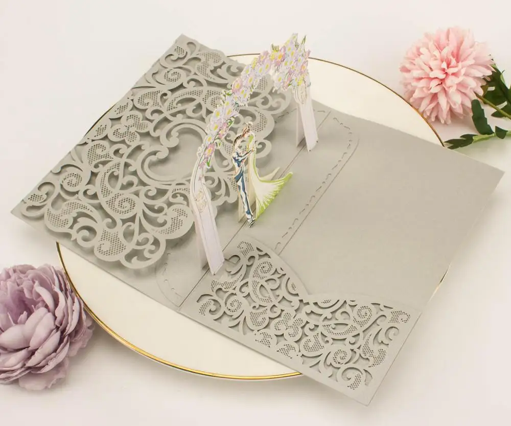 Бесплатная доставка 50X 3D темно-синий бордовый серый всплывающая Свадебная