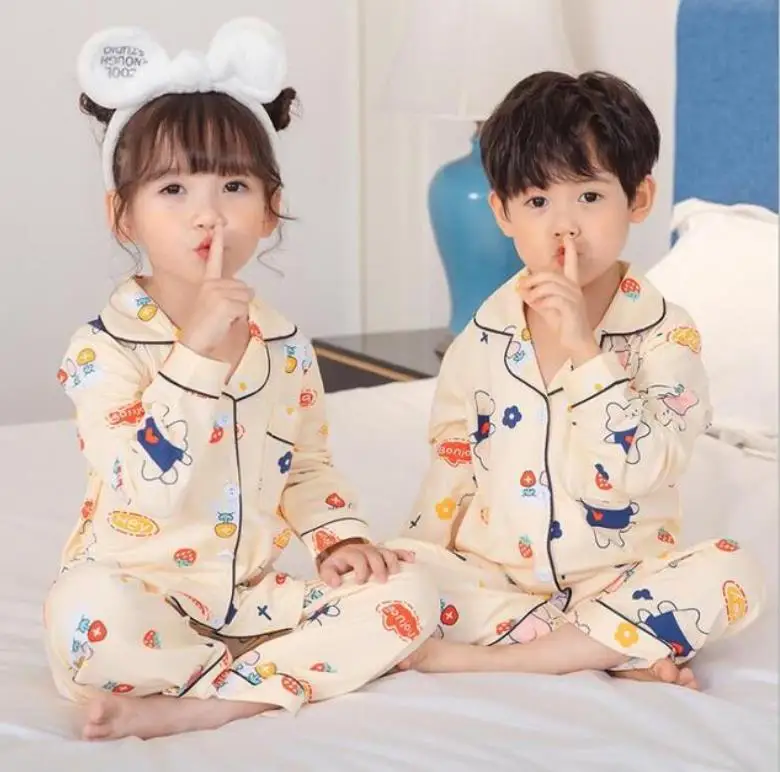Детские пижамы комплект осенней детской одежды хлопковая одежда для сна Детская