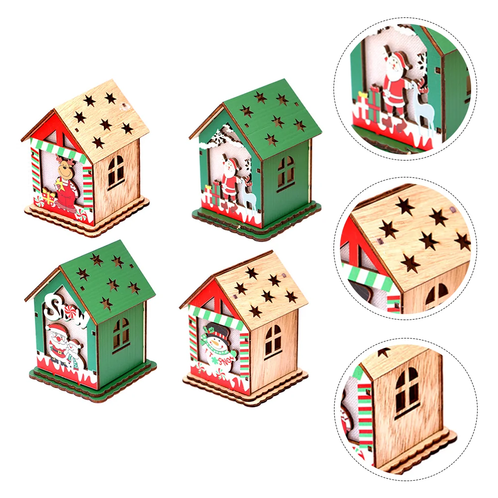

4 шт. DIY Рождественский деревянный дом светящийся деревянный дом настольное украшение
