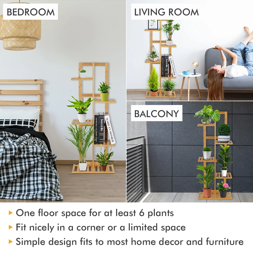 Бамбуковая полка для растений 5 ярусов подставка цветов сада гостиной стола