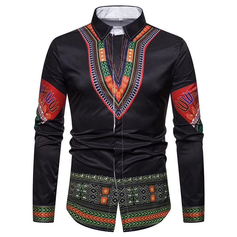 Для взрослых женщин черная африканская Дашики полированная Печать рубашка