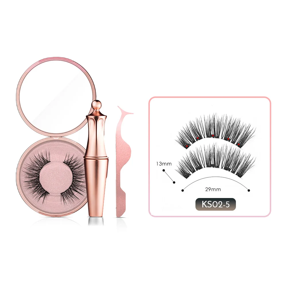 KS02 set 5 Magnetic Eyelashes natural False Eyelashes Magnet Lashes Magnetic Liquid Eyeliner& Magnetic False Eyelashes& Tweezer Set - Цвет: KS02 set