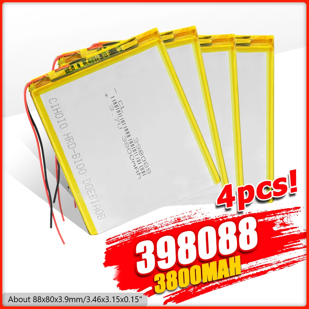 Литий полимерный аккумулятор Батарея 398088 3 7 V 3800mAh Lipo для DVD планшет PDA MID