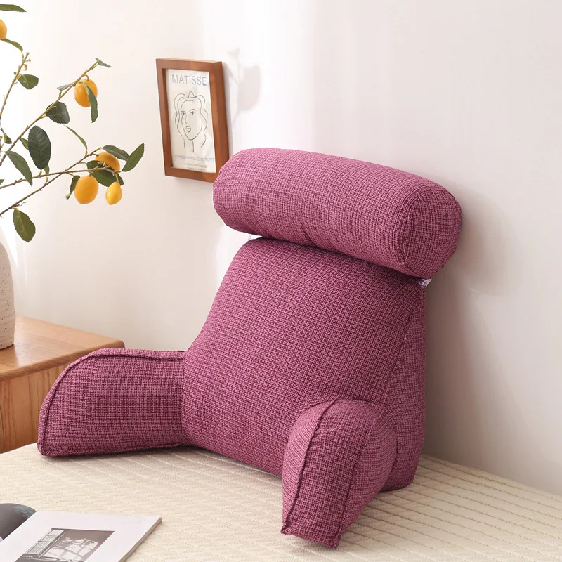 Linen Reading Pillow with Armrests and Round Pearl Cotton Inner Core Detachable Multifunctional Big Waist | Дом и сад