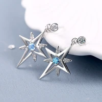 womens new fashion star drop earrings blue cubic zircon flash geometric dangle earring stud piercing jewelry party accessory