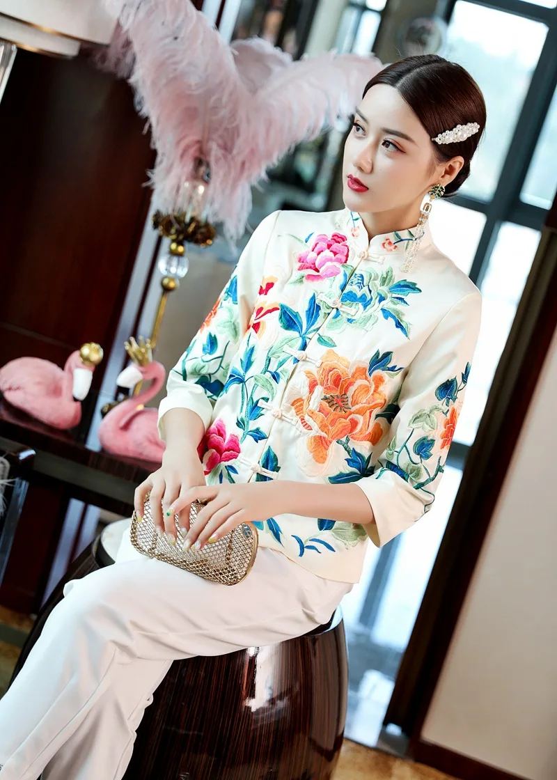 Китайская винтажная куртка с вышивкой для женщин размера плюс S-4XL | Тематическая