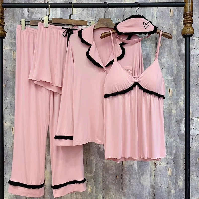 

New ladies four-piece pajamas Home service suit,sleepwear nightdressComfortable modal, stretch soft pajamas, women's pajama set