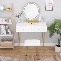 dressing table led mirror with chair set vanity tables dressers makeup stool 2 drawers modern iron legs bedroom furniture hwc