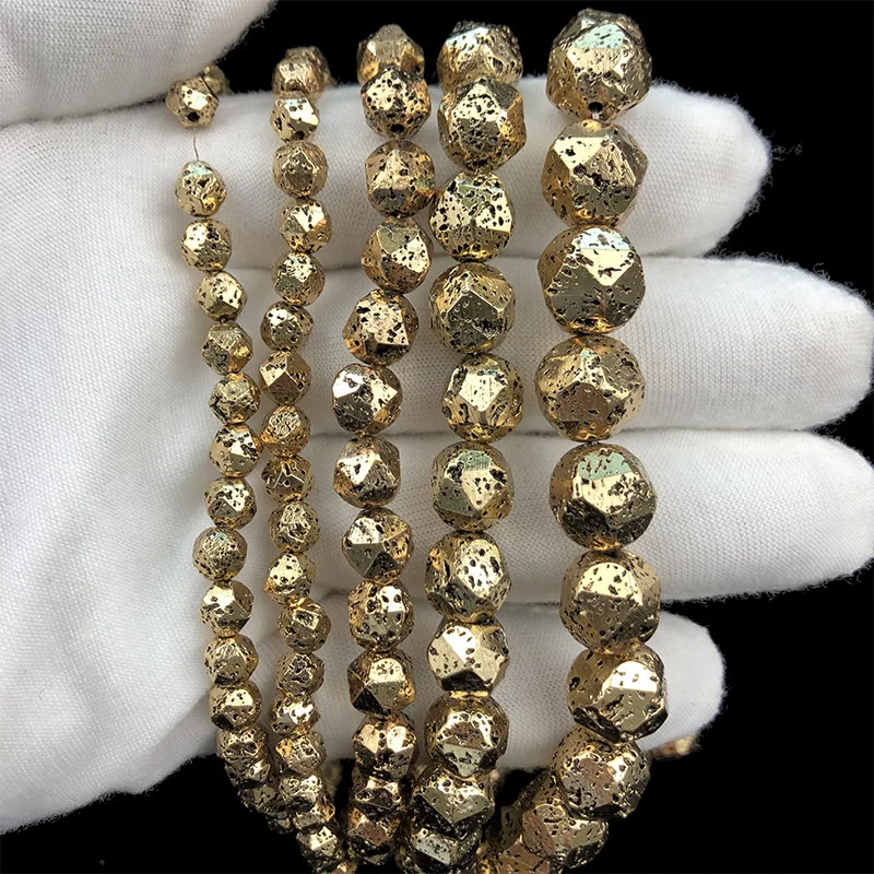 

WLYeeS Ancient KC Gold Faceted Round Spacer Loose Beads for Jewelry Making 6 8 10 12mm Charms Bracelet Findings Accessories DIY