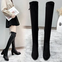 womens over the knee boots fallwinter 2021 new high heeled slimming lace up skinny stretch boots long boots thick heeled boots