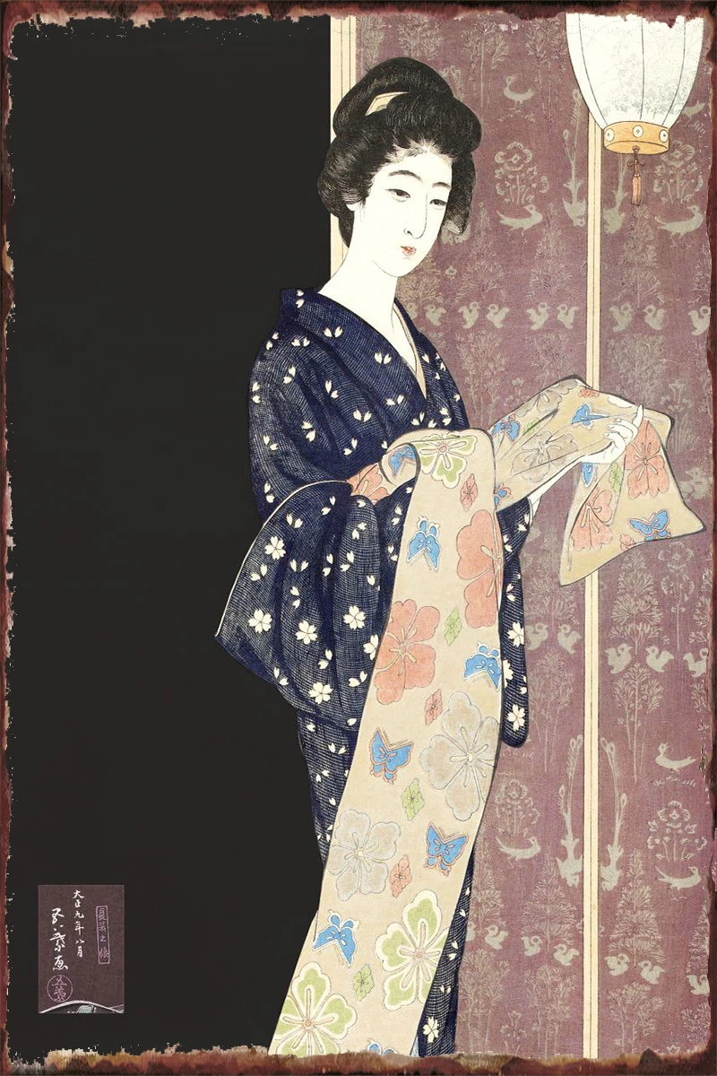 

Кимоно женское в стиле ретро, Жестяная Табличка, декор для стен, винтажный металлический знак, для мужчин, для пещер, кафе, паба, дома, лето