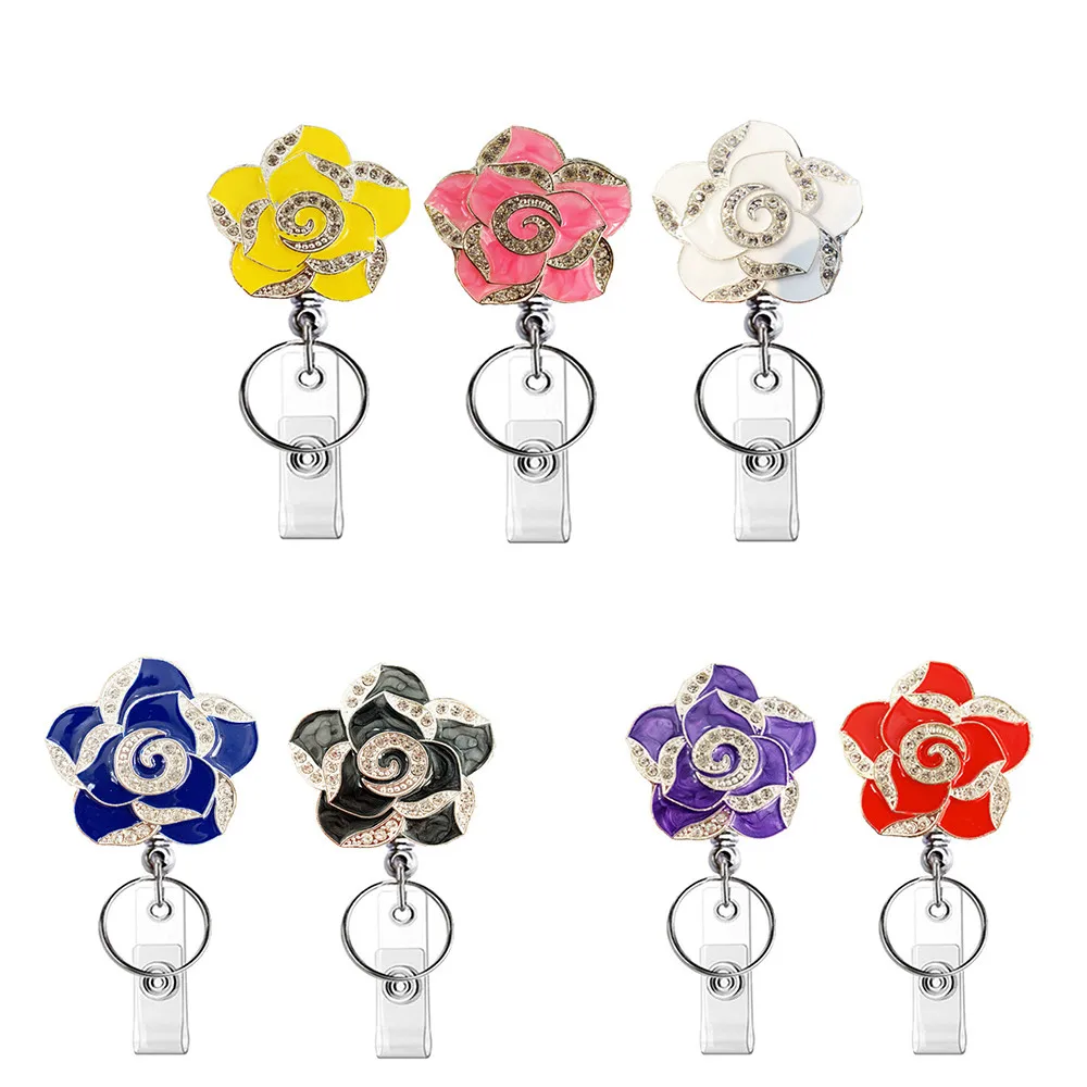 

Retractable Badge Holder with Alligator Clip, Badge Clips ID Badge Reel Clip on Card Holders Nurse Badge Reel Rose Flower