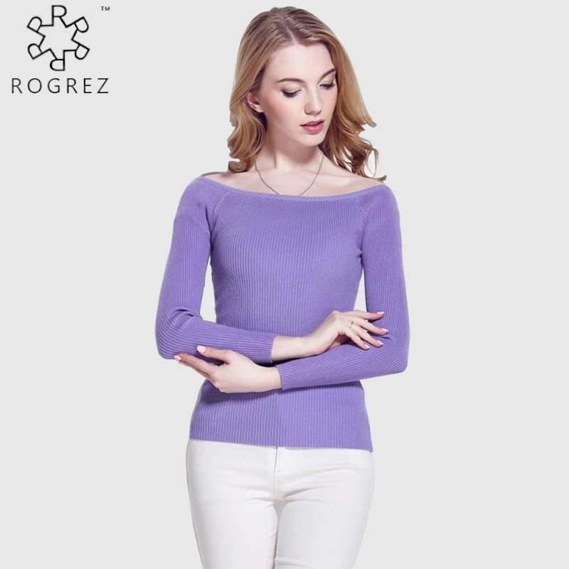ROGREZ фиолетовый Черные белые красные Розовый Slash шеи Зимний свитер Для женщин