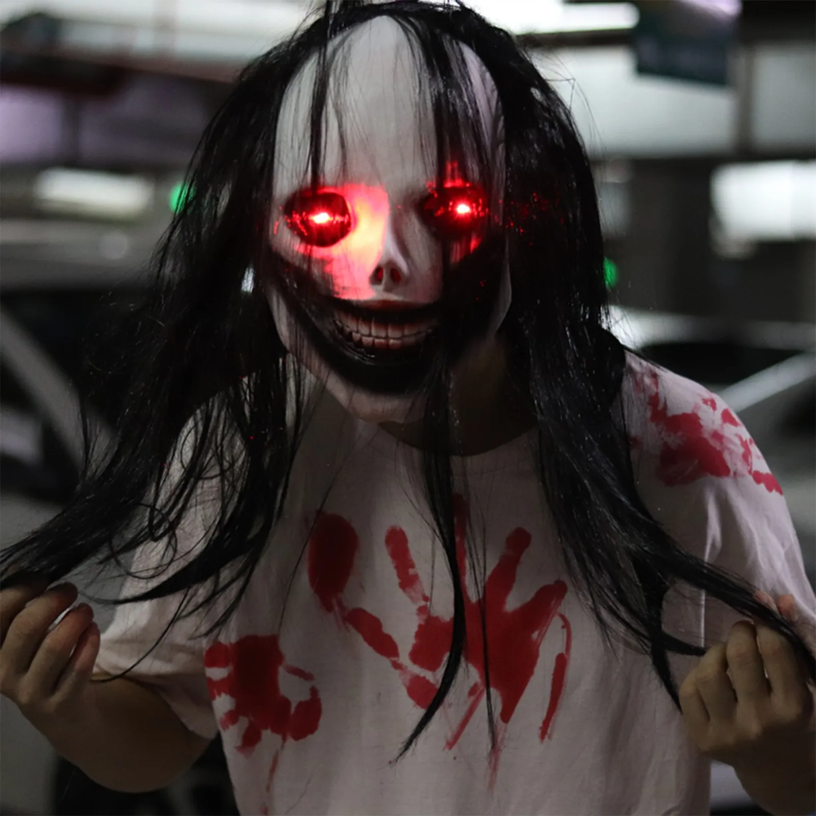 

Страшная маска на Хэллоуин, улыбающиеся демоны, ужасные маски на лицо, реквизит для косплея зла, головной убор, платье, искусственный подаро...