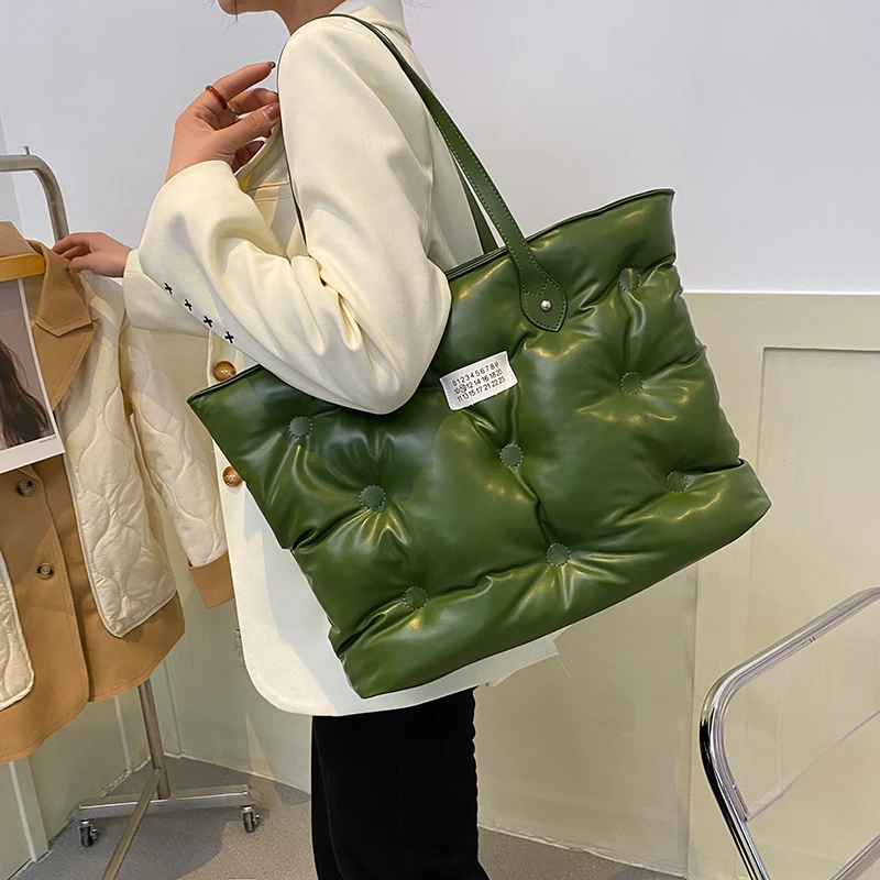 large padded handbags fashion soft leather shoulder bag for women new space down cotton shoulder handbags ladies puff bag purse free global shipping