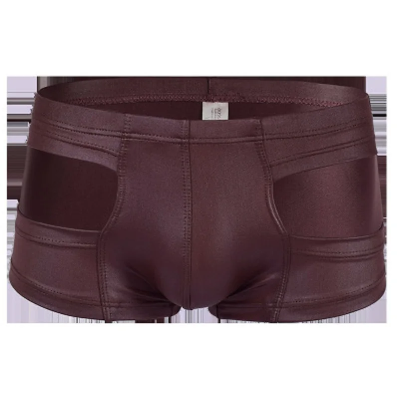 

Plus Size Boxers Black Nylon Sexy Men PU Faux Leather Underwear Boxers Shorts Sheathy Cool Male Gay Underwear