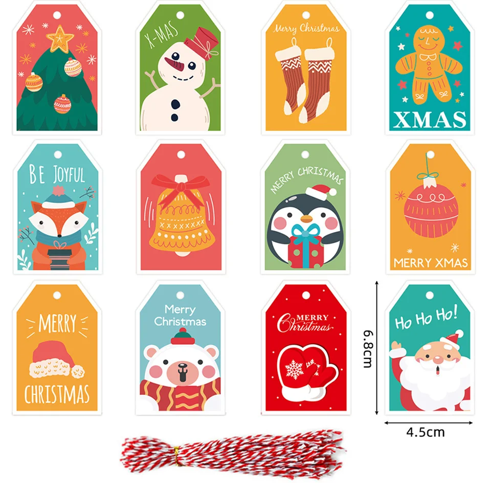 

Рождественские бумажные этикетки с веревкой, 48 шт./компл., яркие подвесные этикетки для рождественской елки, товары для упаковки подарков «с...