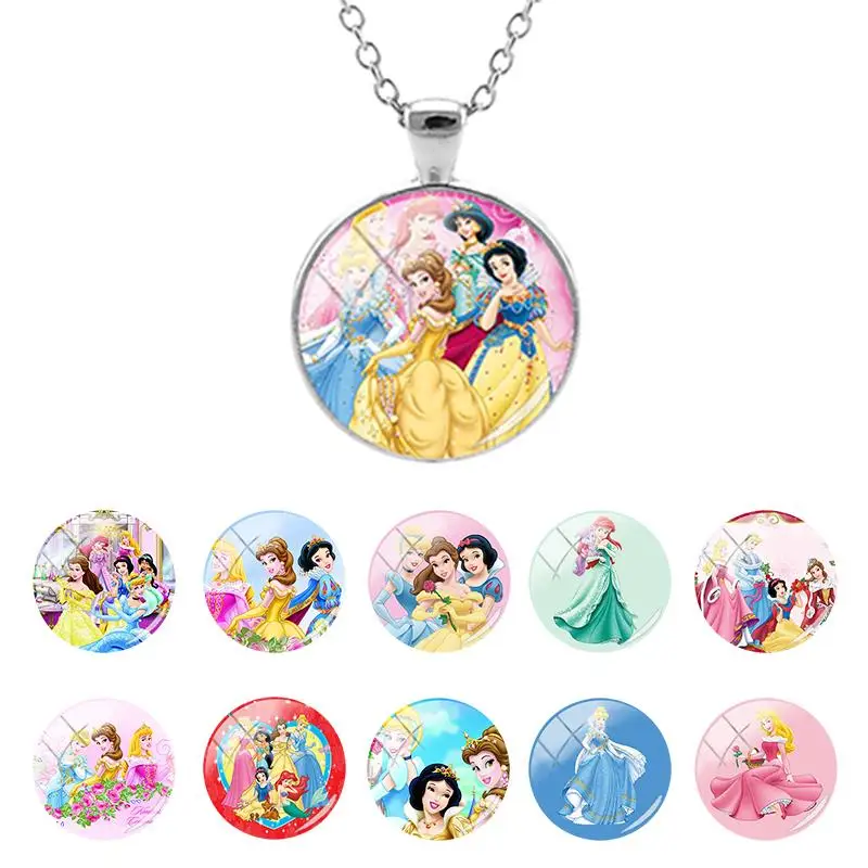 

Disney Princess Pattern Animation High Quality Glass Dome Pendant Necklace Dinner Party Cabochon Jewelry Gifts for Girls DSY510