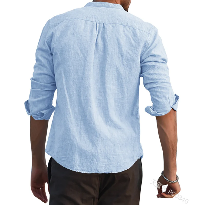 

WEPBEL Men's Casual T-shirt Top Cotton and Linen Single-breasted Fashion Long-sleeved Shirt