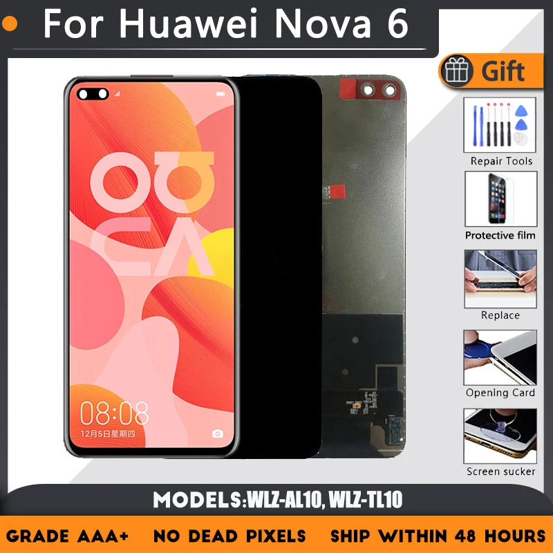 

6.57" LCD For Huawei nova 6 WLZ-AL10 TL10 Display LCD Touch Glass Screen Assembly For Honor V30 View30 With repair parts Black