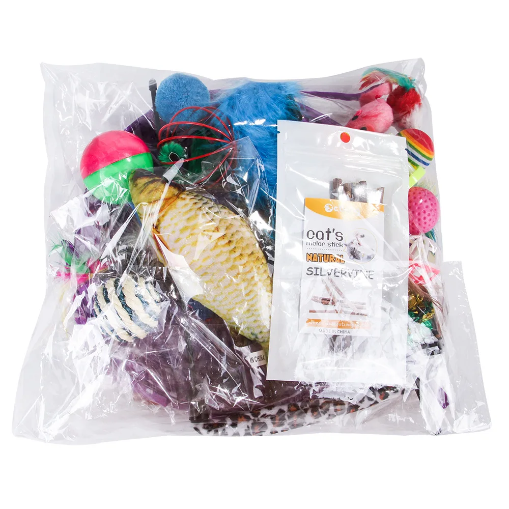 

Hot Sales New pet cat toy feather mouse tease cat channel sisal ball molar 28 piece set