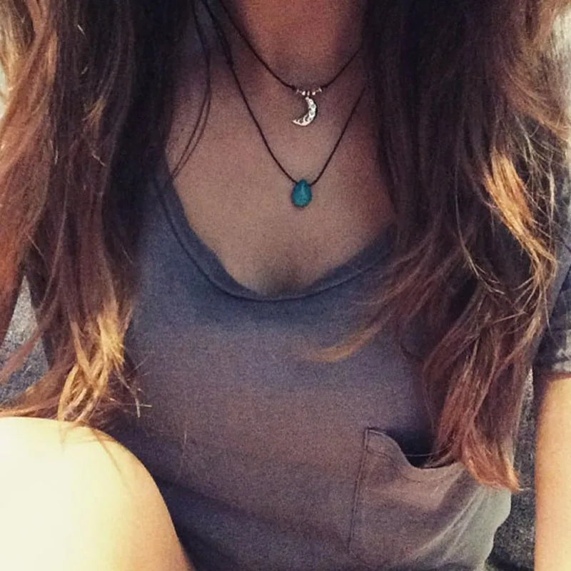 

1pcs Turquoise Necklace Turquoise Drop Choker Turquoise Boho Layering Necklace Festival Hippie Tumblr Necklace