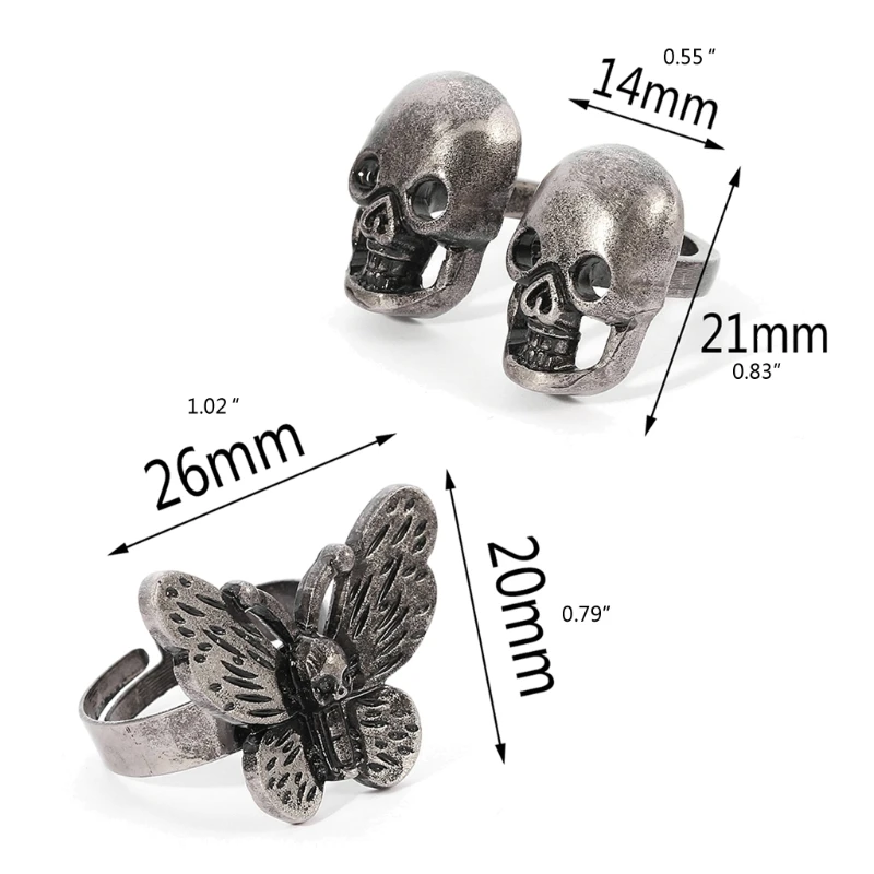 1 шт. открытые кольца в винтажном стиле панк с бабочкой/черепом регулируемые