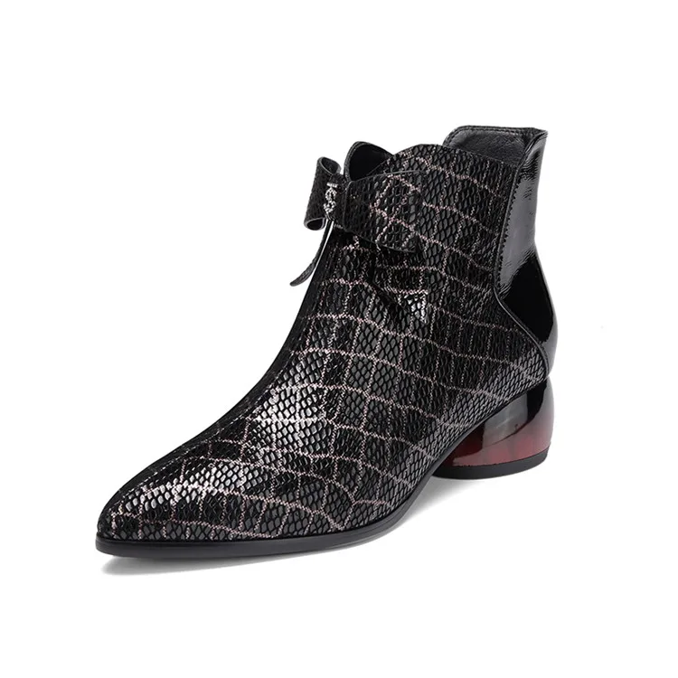 Женские ботильоны из овечьей кожи MLJUESE с острым носком в клетку зимние короткие