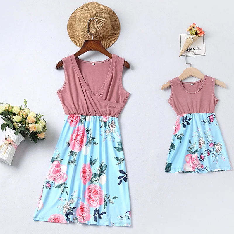 Одинаковые наряды для всей семьи одежда мамы и дочки летнее платье без рукавов