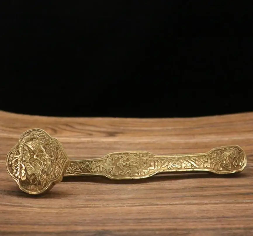 

Archaize brass Hand-carved pine tree crane Ruyi desktop decoration crafts statue