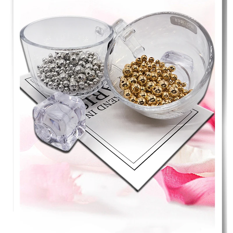 Оптовая продажа 4/6/8 мм золотистые/Серебристые круглые бусины из АБС-пластика с