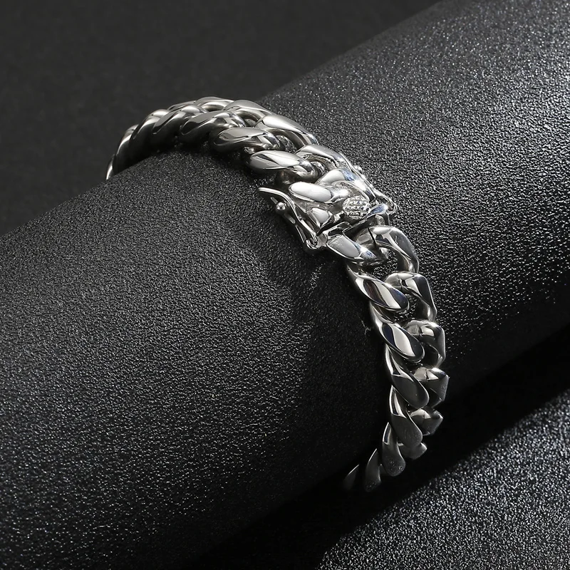 

Polish Shiny Cuban Chain Bracelet For Men Gold Plated Silver Color Stainless Steel Male Wrist Bangle Jewelry Fashion Accessory