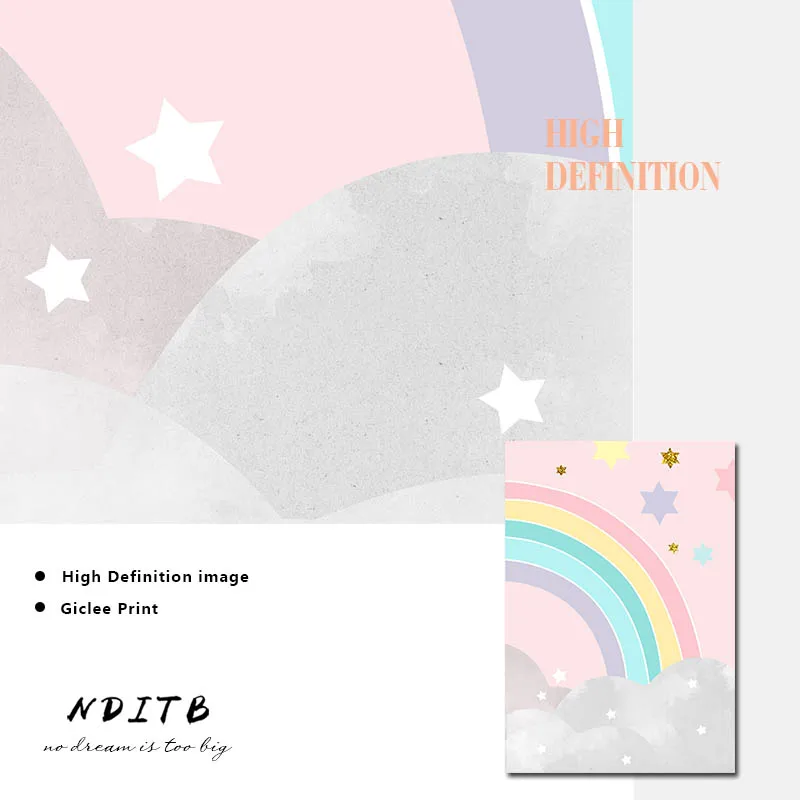 Мультяшный Радужный холст настенная печать картина в скандинавском стиле