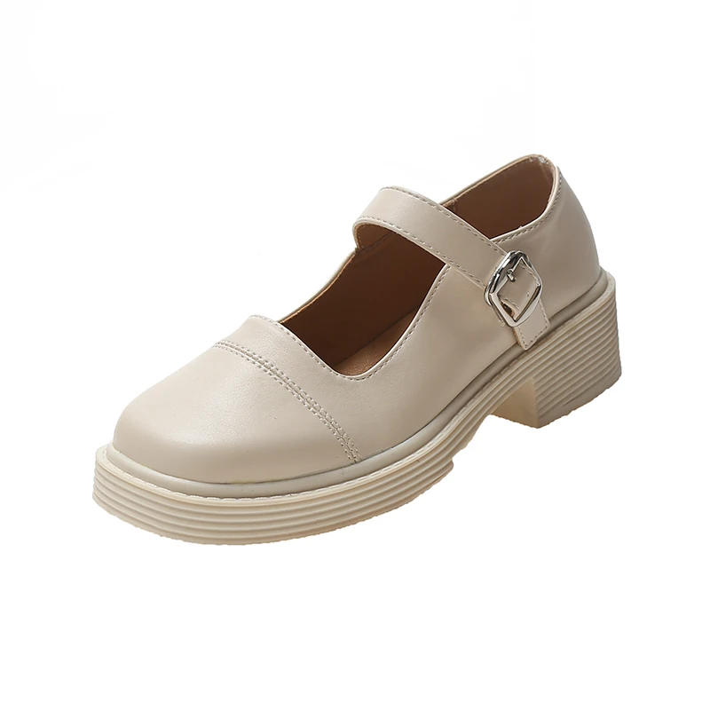 

Женские туфли-лодочки с ремешком и пряжкой, Универсальные однотонные туфли на среднем квадратном каблуке с круглым носком для отдыха, осень...