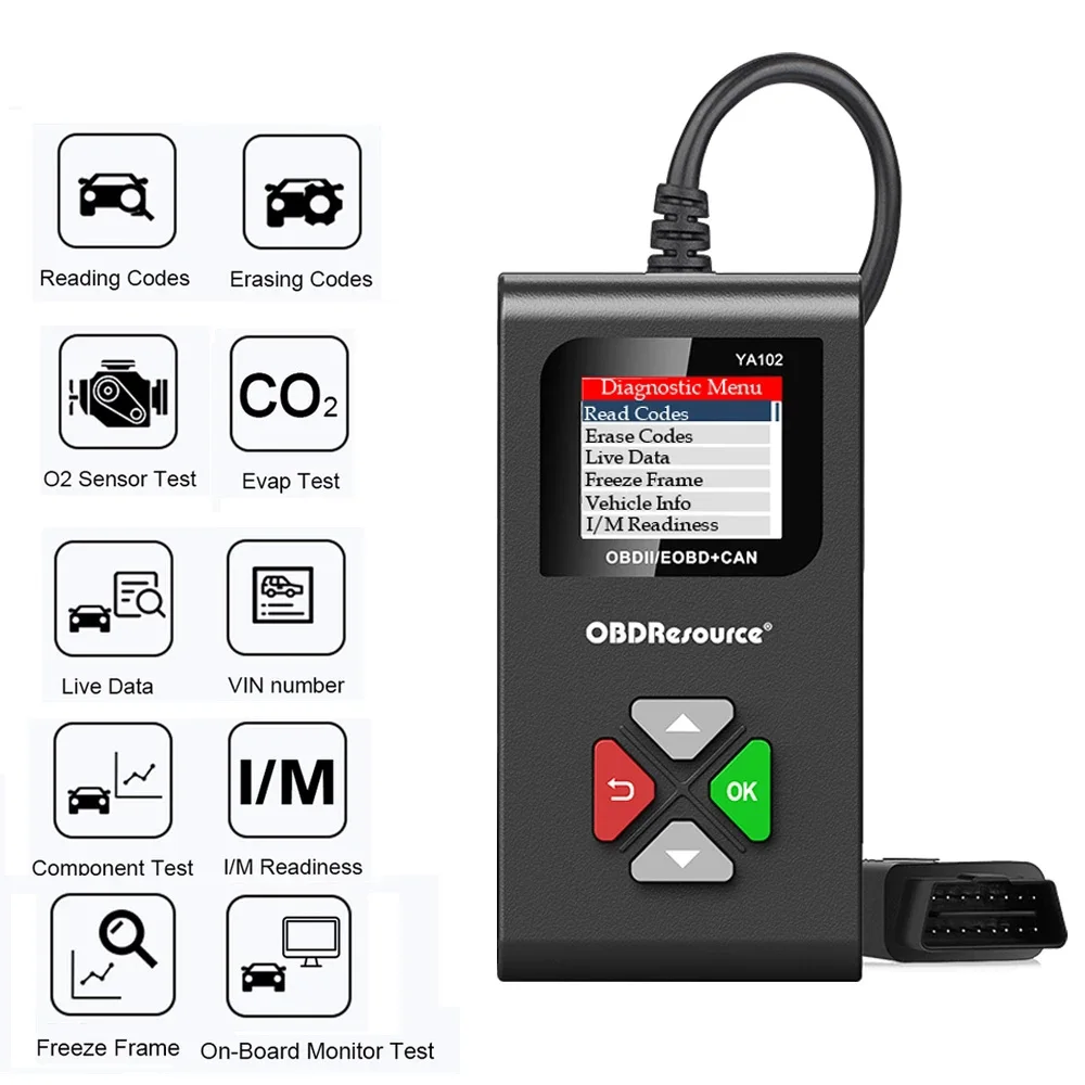 

YA102 12V Automotive Tester Check Engine Error Code Reader OBD 2 Scan Tools Multi-Language Lifetime Free Update Work Powerful
