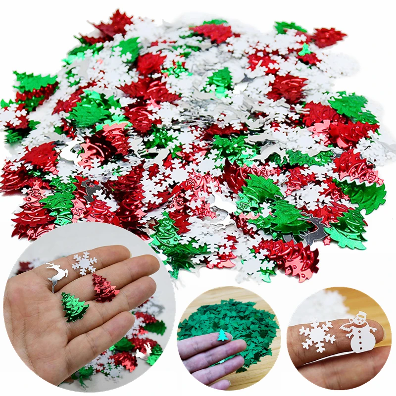

Christmas Confetti Xmas Tree Snowflake Snowman Deer Shape Sequins Confetti for Merry Christmas New Year Party Table Decorations