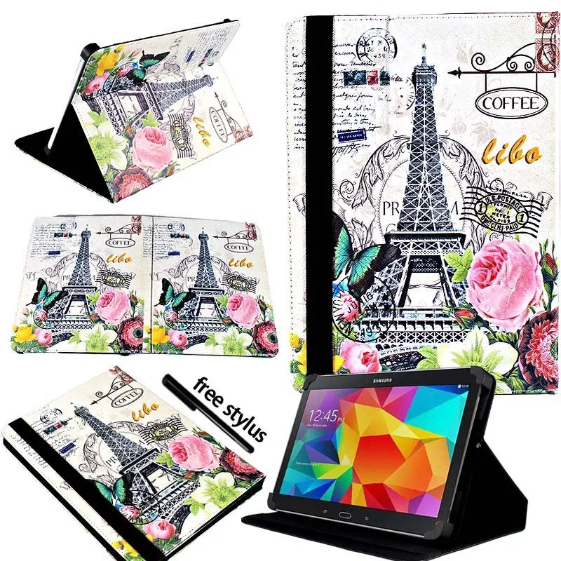 Flower KK&LL для samsung Galaxy Tab 4 10,1 SM-T535 SM-T533 SM-T536-Кожаная подставка для планшета Чехол-книжка чехол+ Бесплатный стилус - Цвет: Flower