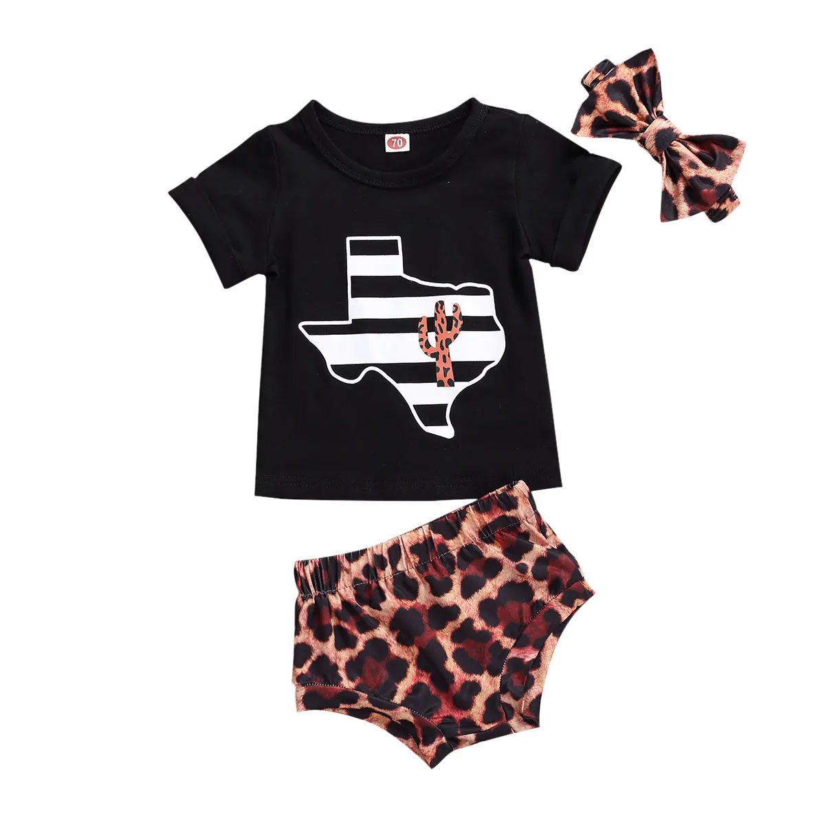 

Летний костюм для маленьких девочек Повседневная рубашка с короткими рукавами и круглым вырезом с принтом кактуса топы и шорты повязка на г...