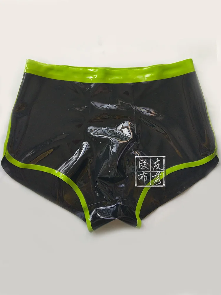 Мужские латексные боксеры с зеленой отделкой сексуальное нижнее белье из