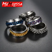colorful chain spinner ring for men 5color in stock hip hop punk stainless steel black gold wedding band male rings fashion gift