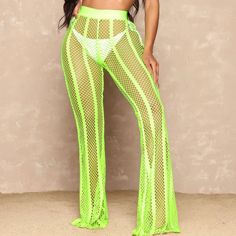 

Women Sexy Summer Hollow Out Fishnet Mesh Pants Swimwear Bikini Bottoms See Through Cover-ups Solid Beach Clothing Summer