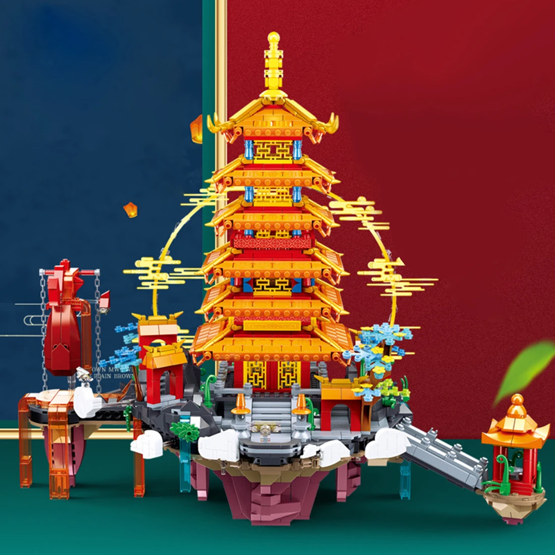 

2409Pcs Chinese Traditional Mythological Architecture Model Penglai Fairy Pavilion Building Blocks Stem Toys with Light Effect