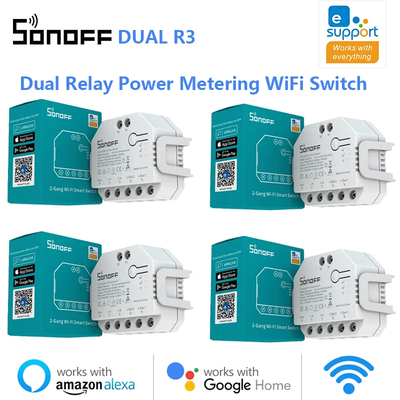 Двухканальный релейный модуль SONOFF DUAL R3 измеритель мощности wi-fi переключатель