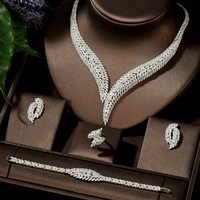 hibride new 2 layers lady bridal engagement wedding necklace earring ring and bracelet set shiny zircon collier femme n 1494
