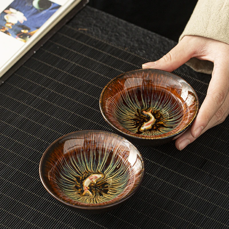 Керамическая чайная чашка с золотой рыбкой китайская кунг-фу 110 мл | Дом и сад