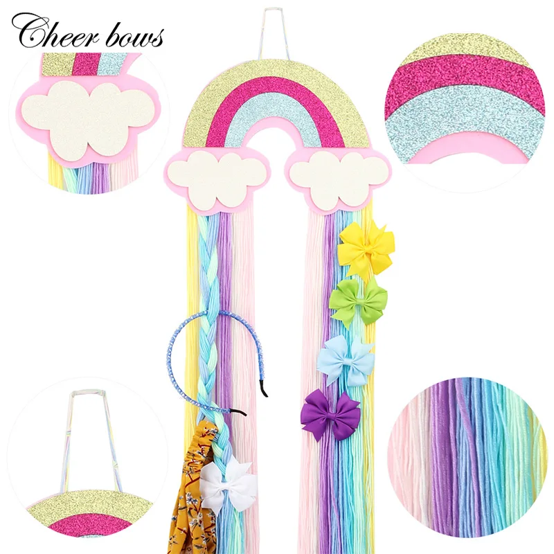 

Радужный Блестящий держатель для волос с бантами, пояс для хранения, заколки для волос для девочек, подвесной органайзер, держатель ленты дл...