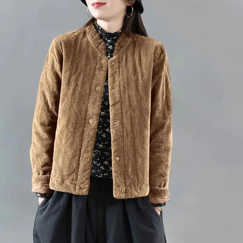 Winter Jacket Women  Coat Corduroy Fall/winter 2021 New Loose Corduroy Cotton-padded Casual Stand-collar Short
